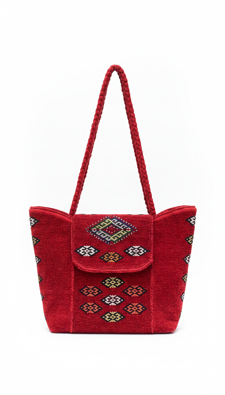 Wool Red Big Handmade Bag