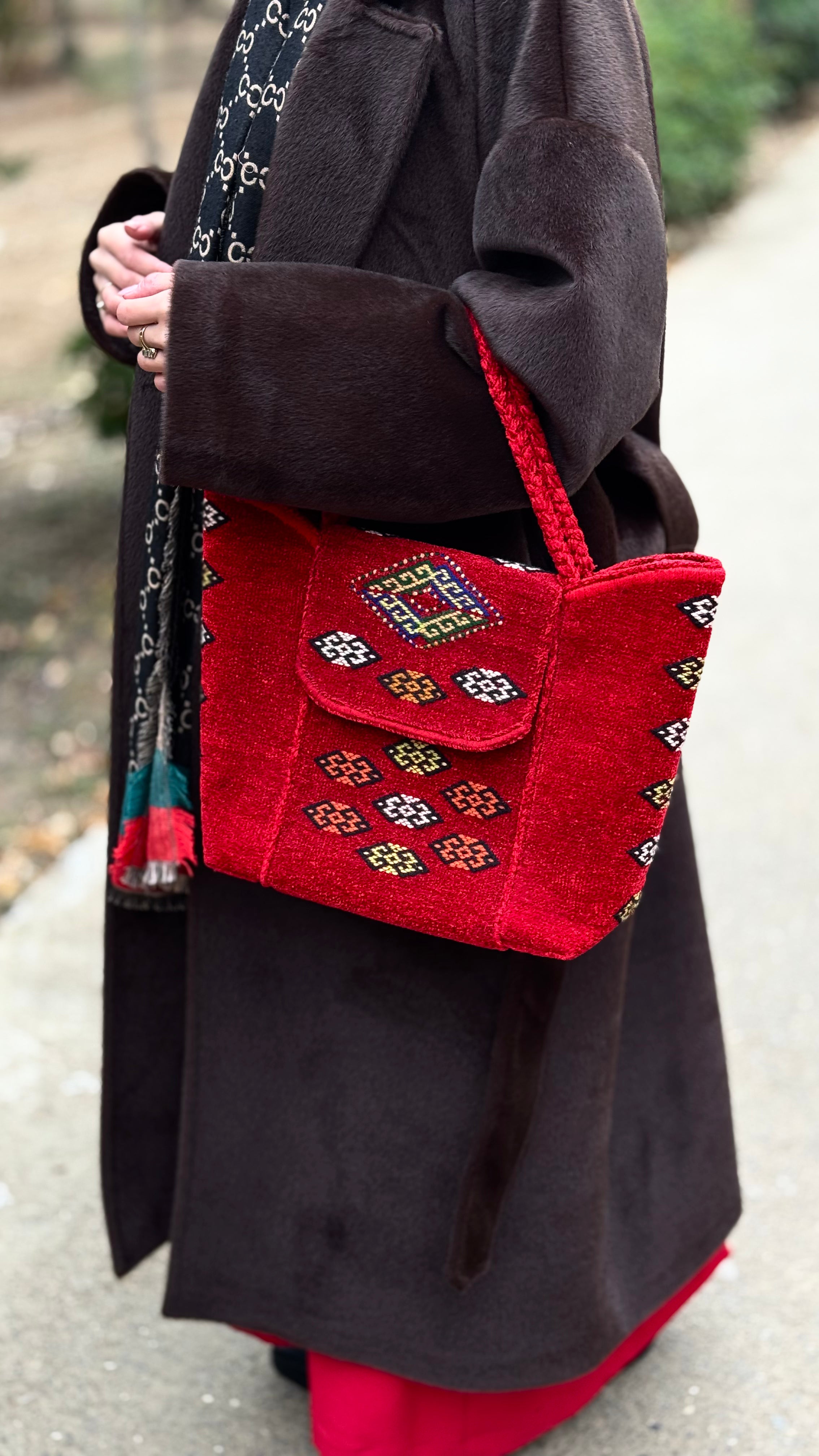 Wool Red Big Handmade Bag