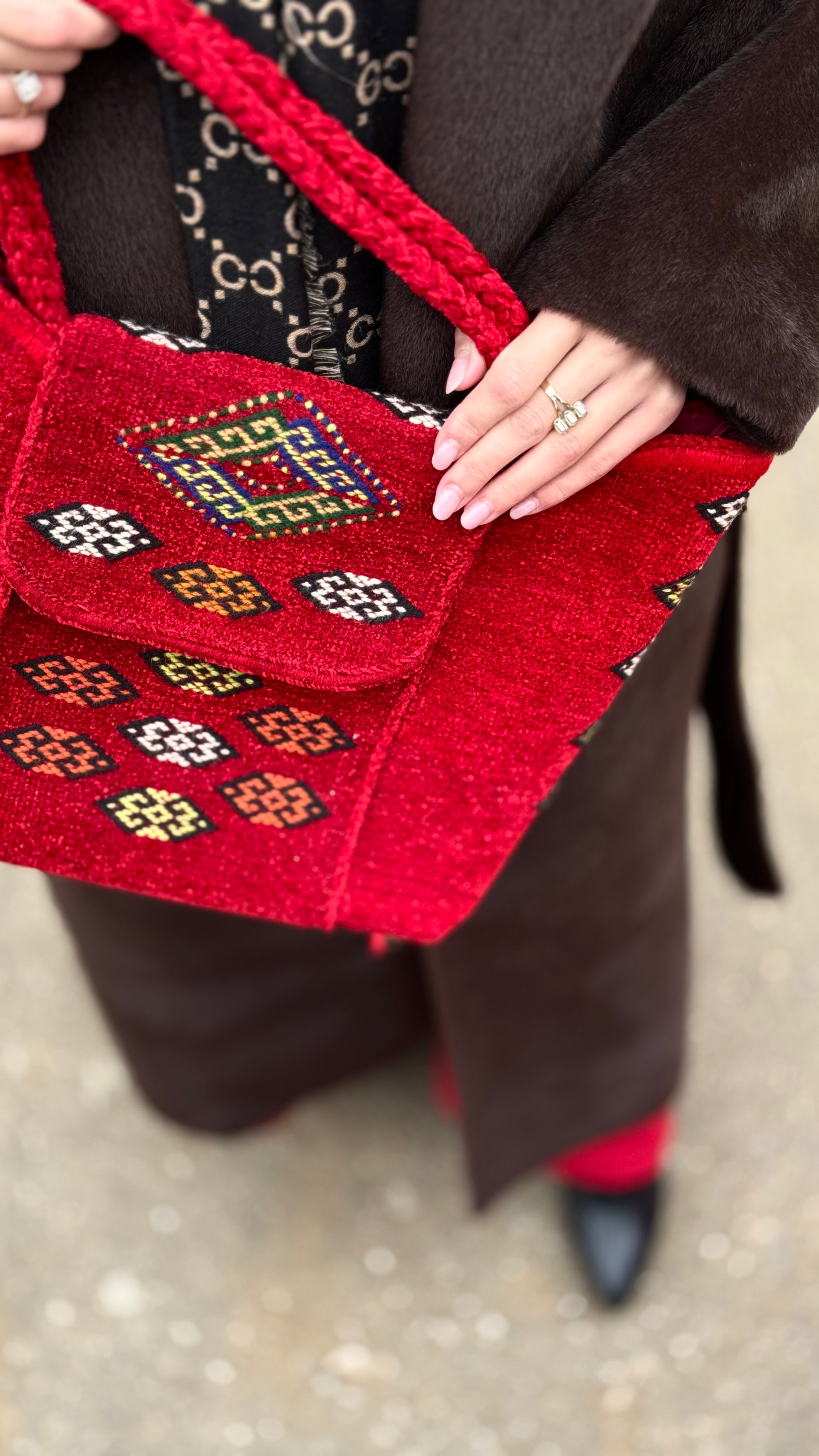 Wool Red Big Handmade Bag